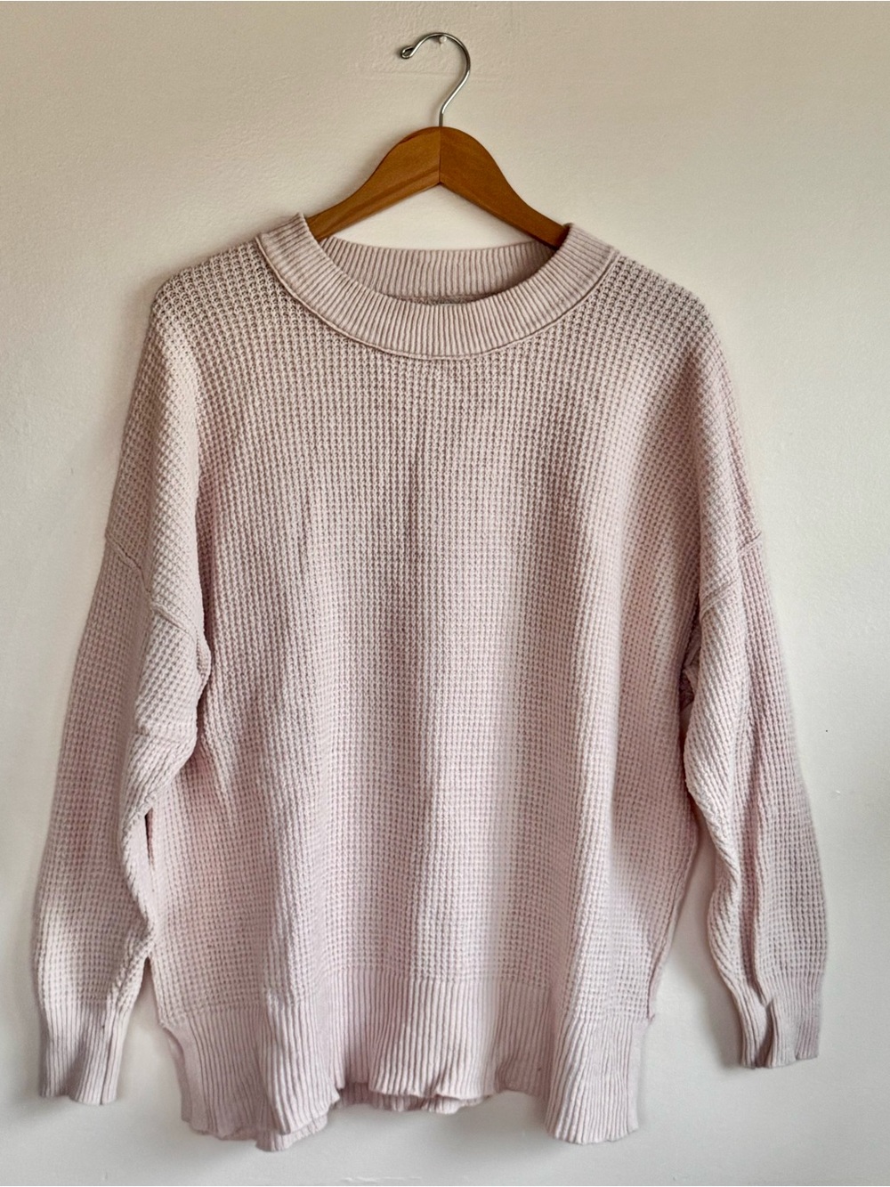 Aerie baby oversized baggy baby pink waffle knit long sleeve knit sweater Small